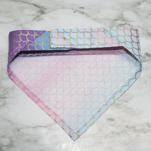 HAND CRAFTED Bandana Pastel Mermaid Scales Print Dog Pet Scarf Accessory - Picture 2 of 11